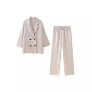 Chic Double-Breasted Satin Suit Set – 2-Piece Outfit