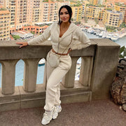 Sexy Crop Jackets Two Piece Pant Set Joggers