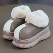 House Slippers for Women New Leather Waterproof Platform Winter Cotton Shoes Home Non-slip Warm Plush Fashion Snow Boots