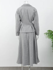 Two-piece Set Woolen Coat Skirt Set Women Lapel Hidden Buckle Blazers+High Waist Pleated Skirt