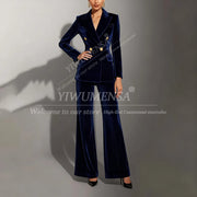 Classic Velvet 2 Pieces Double Breasted Women Suit
