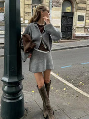 Knitted Cardigan And Skirt Set