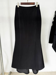 HIGH STREET Newest Fashion 2025 Women's Diamonds Rhinestone Beaded Blazer Mermaid Long Skirt