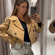 Suede Trench Cropped Coat