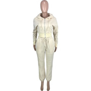 Sexy Crop Jackets Two Piece Pant Set Joggers