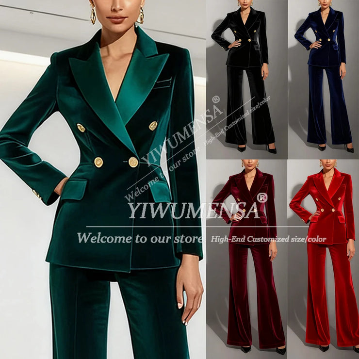 Classic Velvet 2 Pieces Double Breasted Women Suit