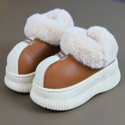 House Slippers for Women New Leather Waterproof Platform Winter Cotton Shoes Home Non-slip Warm Plush Fashion Snow Boots