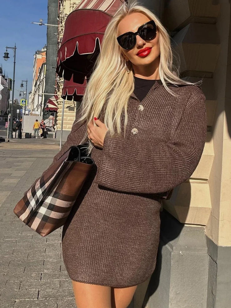 Knitted Cardigan And Skirt Set