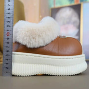 House Slippers for Women New Leather Waterproof Platform Winter Cotton Shoes Home Non-slip Warm Plush Fashion Snow Boots