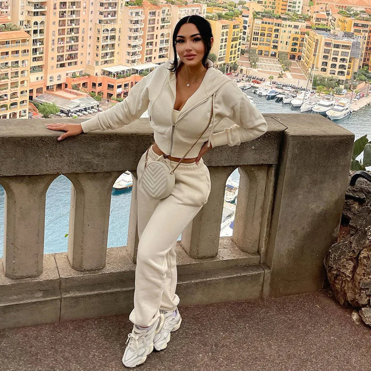 Sexy Crop Jackets Two Piece Pant Set Joggers