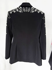 HIGH STREET Newest Fashion 2025 Women's Diamonds Rhinestone Beaded Blazer Mermaid Long Skirt