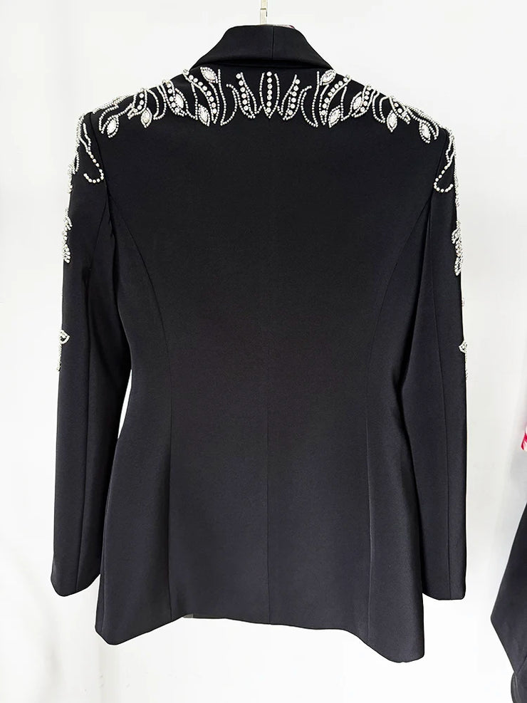 HIGH STREET Newest Fashion 2025 Women's Diamonds Rhinestone Beaded Blazer Mermaid Long Skirt