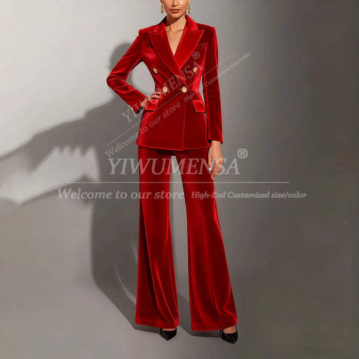 Classic Velvet 2 Pieces Double Breasted Women Suit