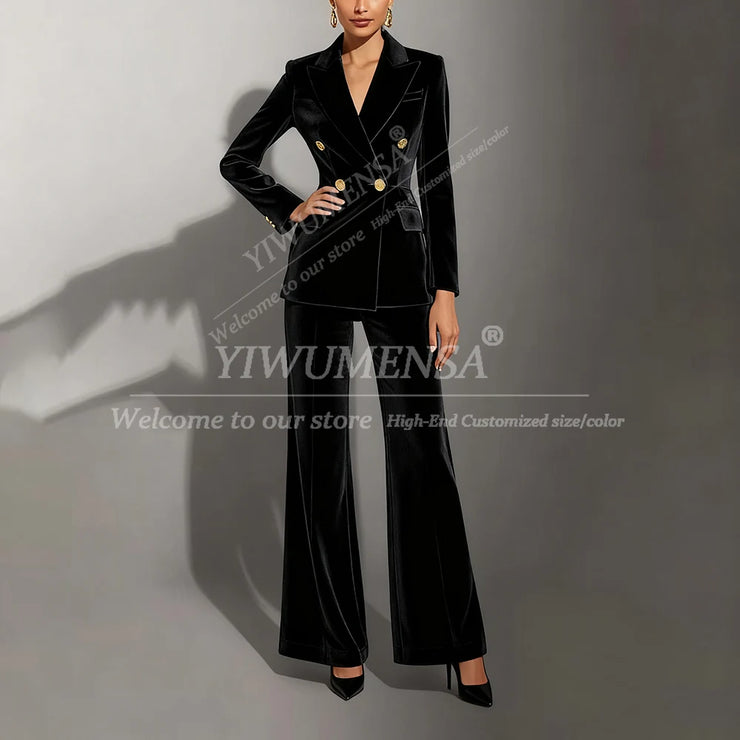 Classic Velvet 2 Pieces Double Breasted Women Suit