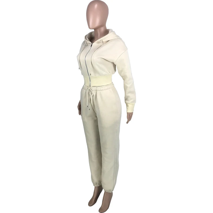 Sexy Crop Jackets Two Piece Pant Set Joggers