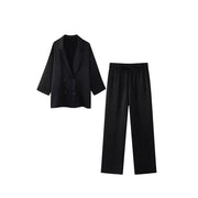 Chic Double-Breasted Satin Suit Set – 2-Piece Outfit