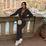 Sexy Crop Jackets Two Piece Pant Set Joggers