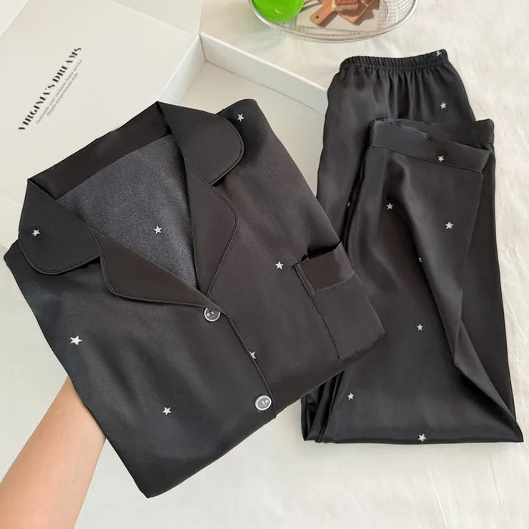 Simple Star Black Ice Silk Pajamas