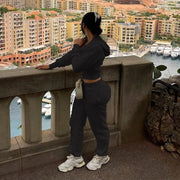 Sexy Crop Jackets Two Piece Pant Set Joggers