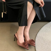 Hot Selling 2025 new Sexy Silk Slingback Pointed Toe Women Pumps Fashion Design Flowers Thin Heels Banquet Prom Shoes 35-40