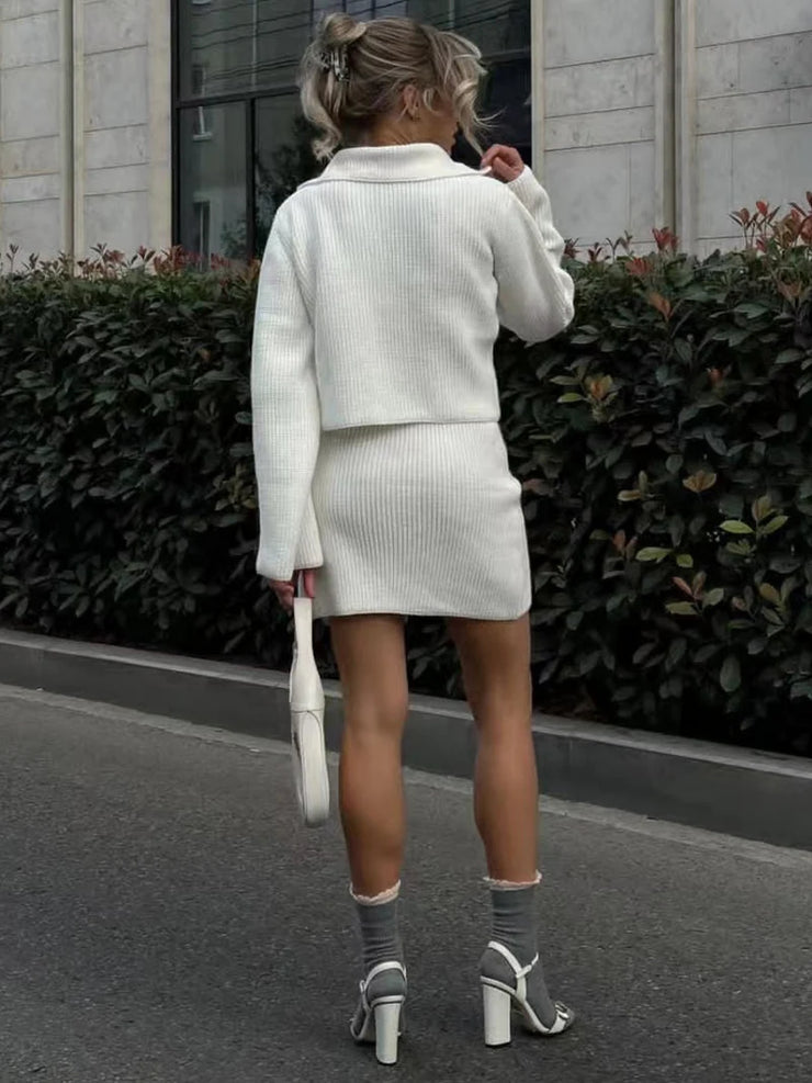 Knitted Cardigan And Skirt Set
