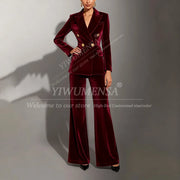 Classic Velvet 2 Pieces Double Breasted Women Suit