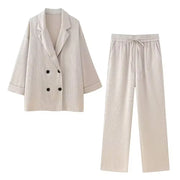 Chic Double-Breasted Satin Suit Set – 2-Piece Outfit