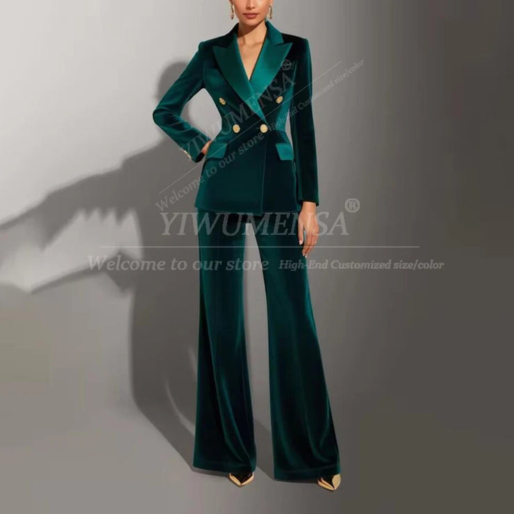 Classic Velvet 2 Pieces Double Breasted Women Suit