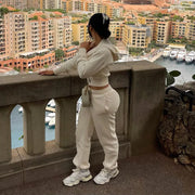 Sexy Crop Jackets Two Piece Pant Set Joggers