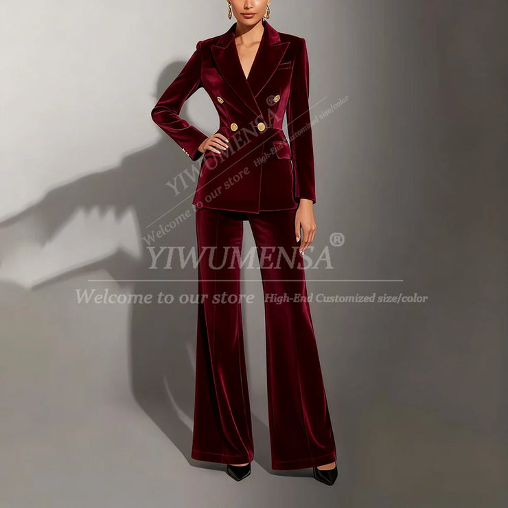 Classic Velvet 2 Pieces Double Breasted Women Suit