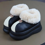 House Slippers for Women New Leather Waterproof Platform Winter Cotton Shoes Home Non-slip Warm Plush Fashion Snow Boots