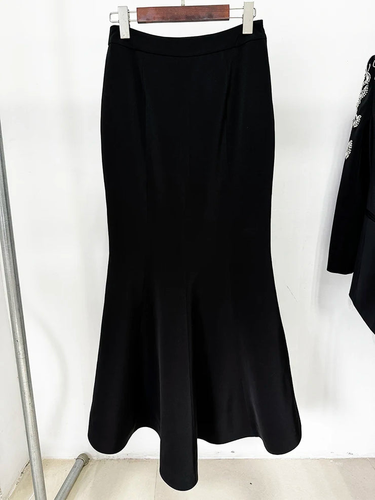 HIGH STREET Newest Fashion 2025 Women's Diamonds Rhinestone Beaded Blazer Mermaid Long Skirt