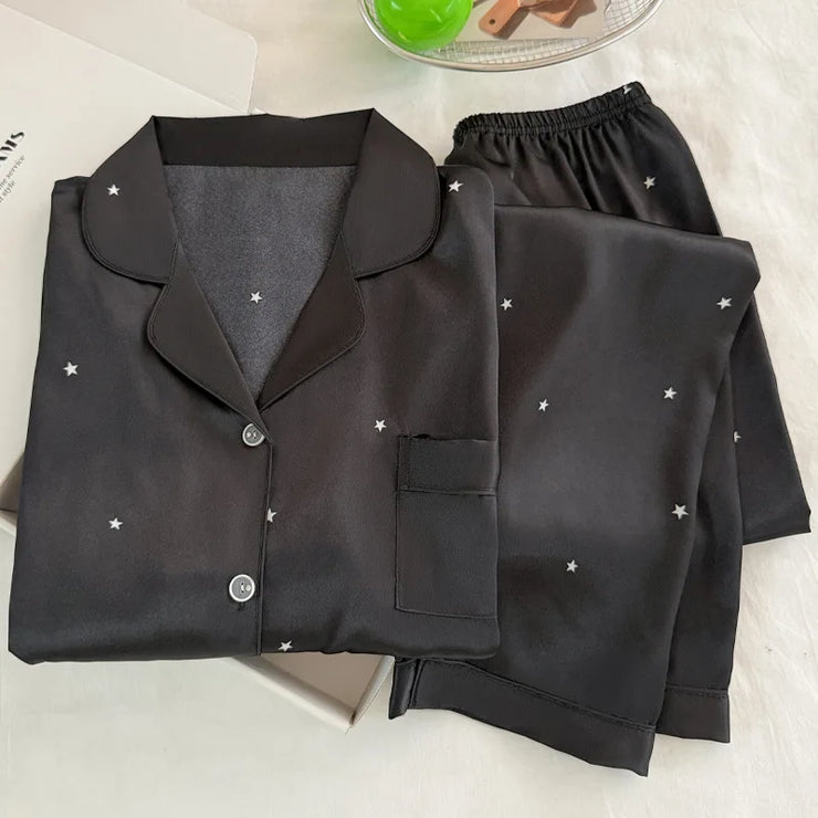 Simple Star Black Ice Silk Pajamas