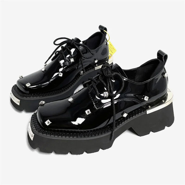 Women Loafers Crystal Platform Chunky Mary Janes Shoes 2025 Casual Sport Sandals Luxury Trend Sneakers Lace Up Woman